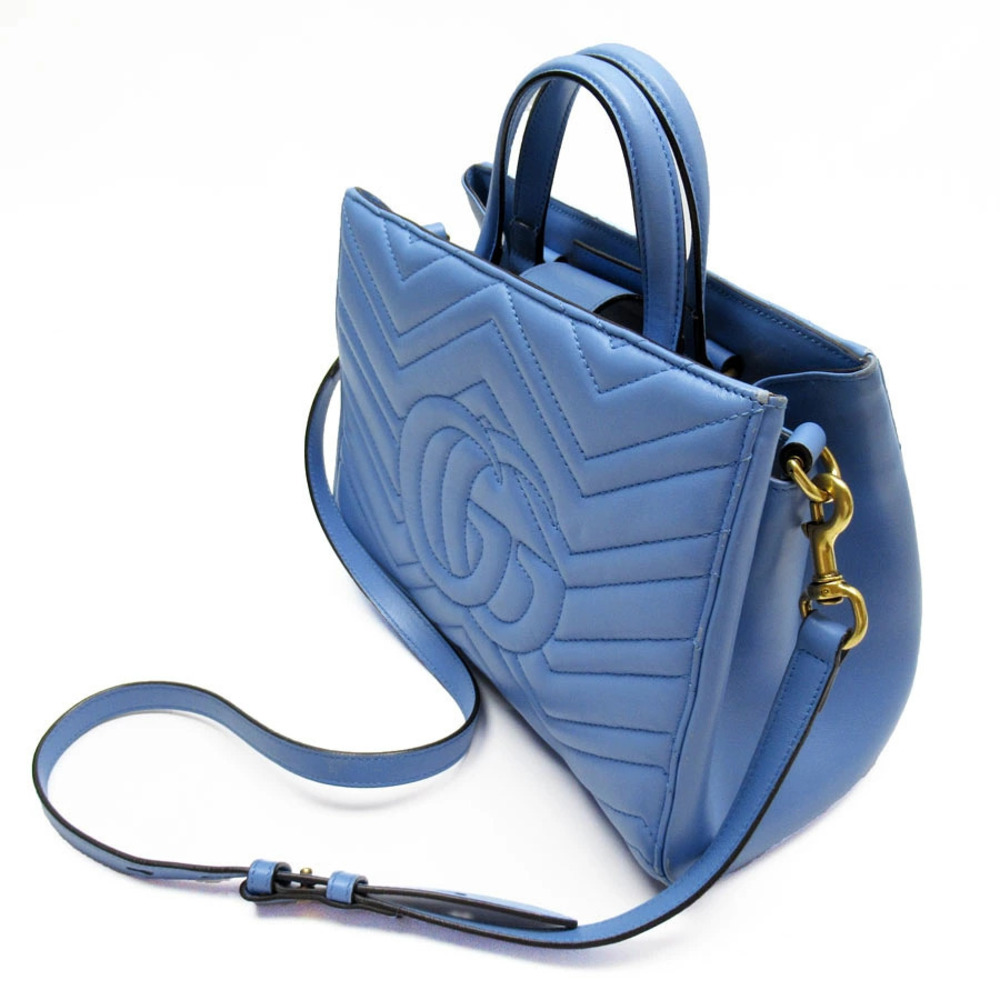 Gucci Gold Leather Bag 2way GG Blue Marmont Shoulder